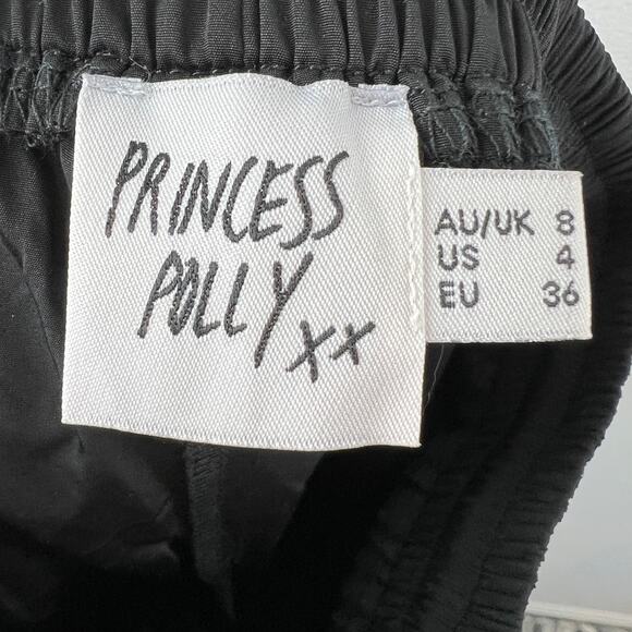 PRINCESS POLLY Black Elastic Drawstring Waist Cotton Blend Satin Joggers Size 4 - Picture 8 of 8